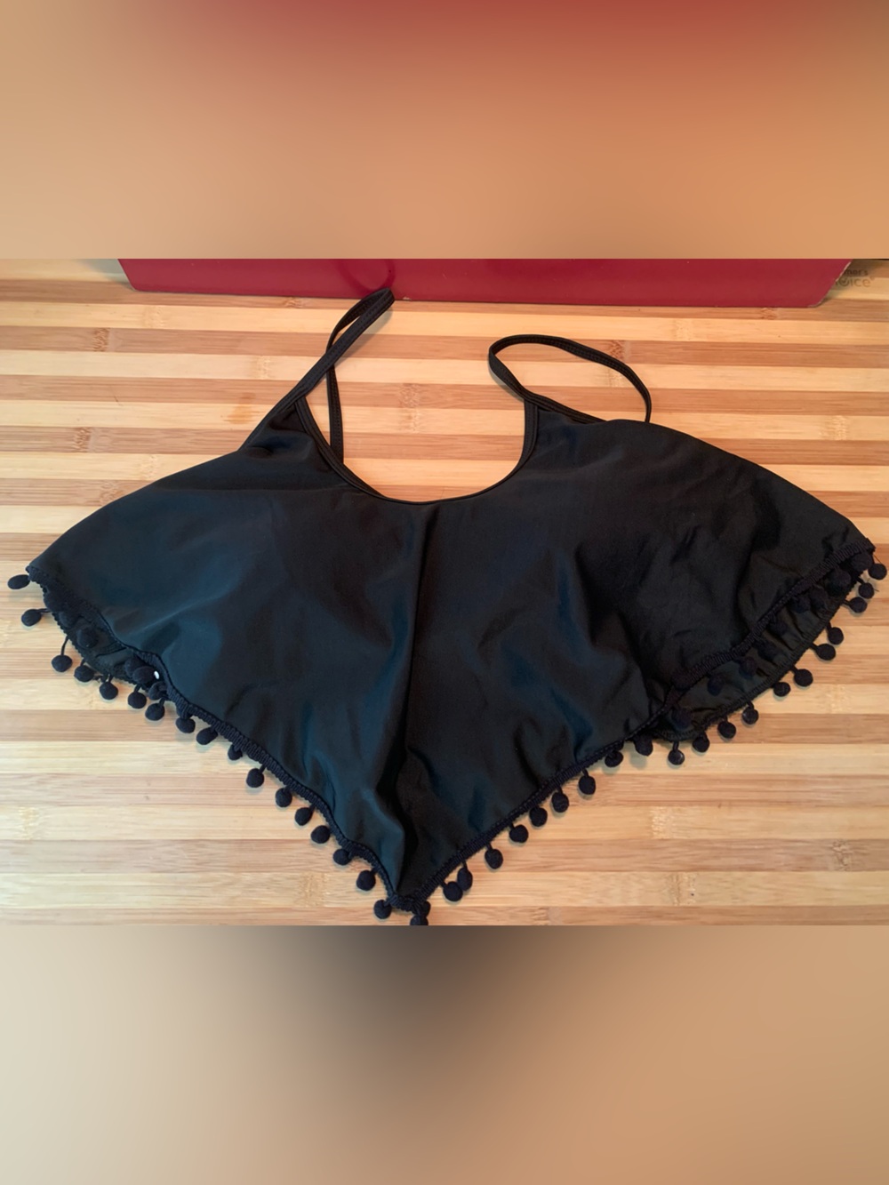 Black Pom-Pom Trim Handkerchief Bikini Top - Women's Swim